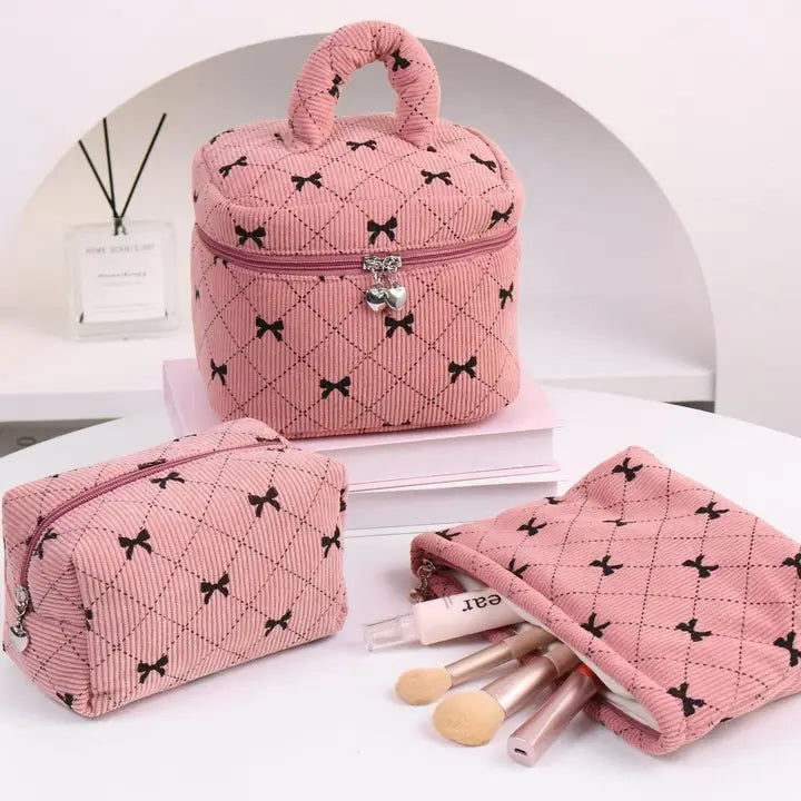 Corduroy Sweet Bow Portable Handbag Cosmetic Bag