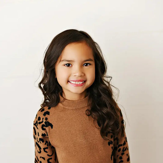 Kids Brown Leopard Print Crew Neck Fall Winter Sweater