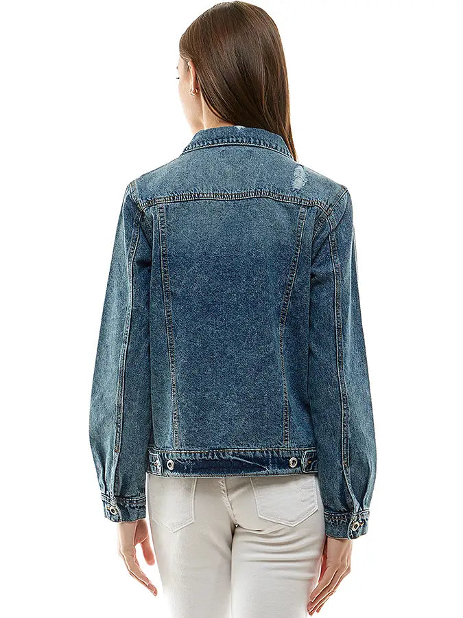 Ladies' Denim Jacket with Distressed