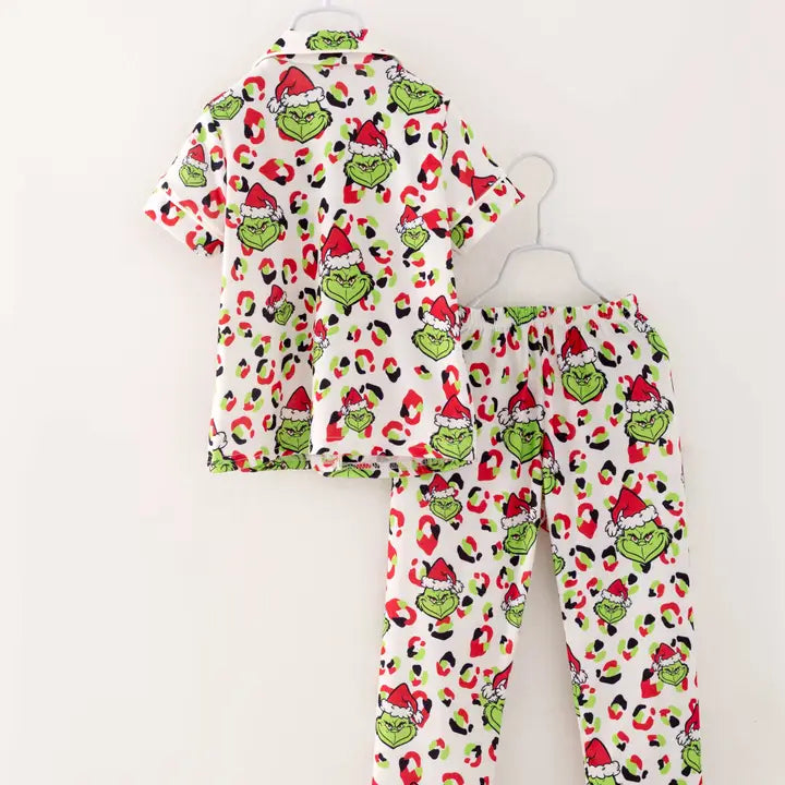 Christmas Grinch Leopard Girl Pajamas Sleepwear Kids Clothes