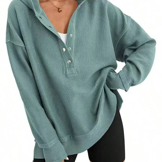 Womens Button Pullover Hoodie