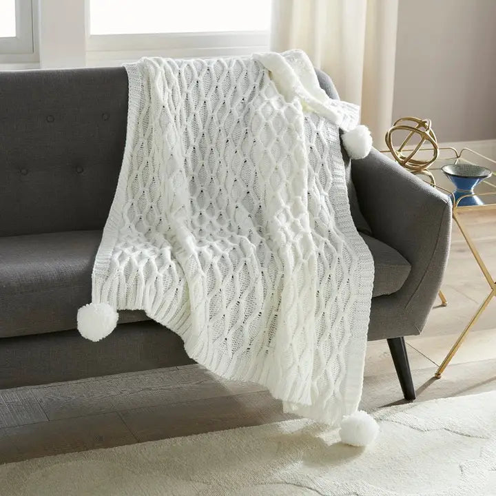 Pom Pom Sweater Knit Throw 50" X 60"