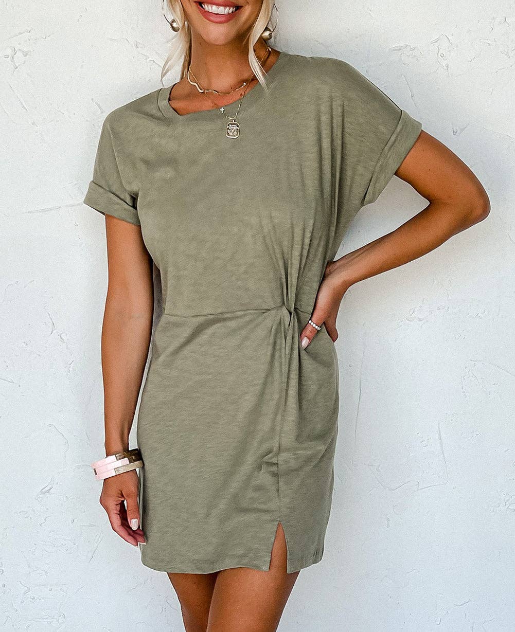 Folded Sleeve Twisted Mini T-Shirt Dress