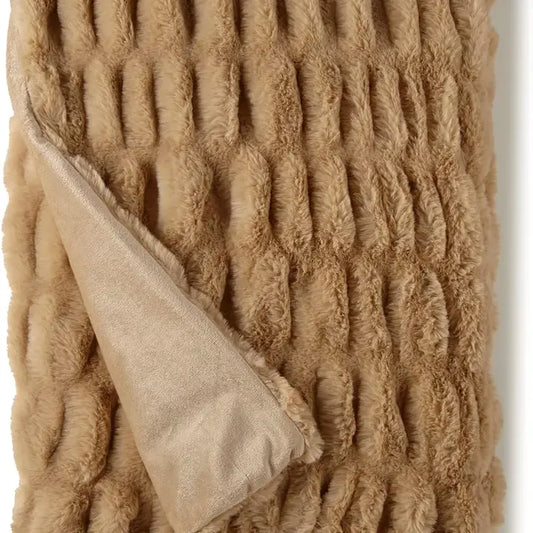 Ruched Faux Rabbit Fur Throw 50" X 60"