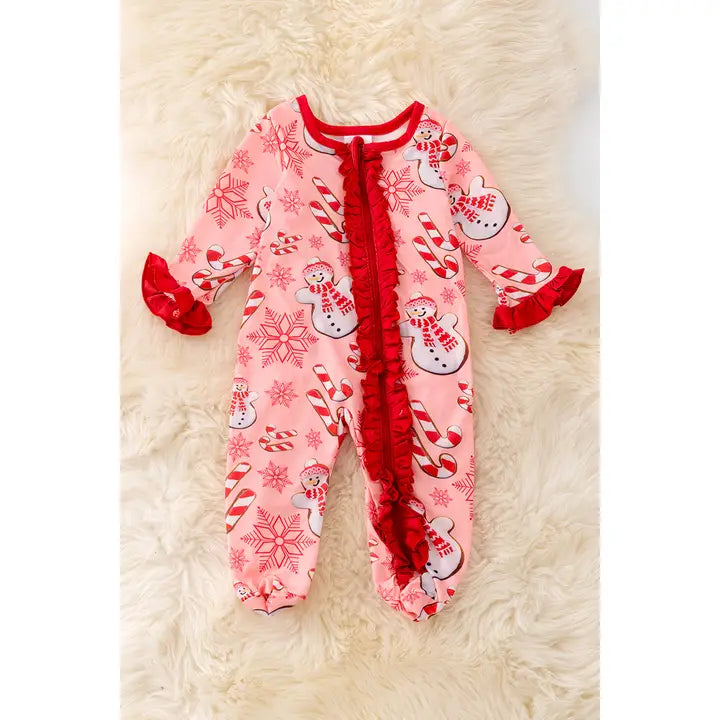 Snowman and Candy Cane Printed Baby Romper