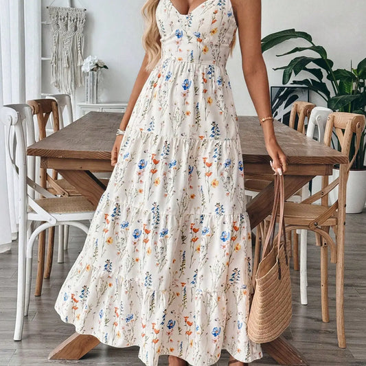 Womens Strappy Midi Floral Dress
