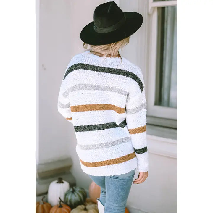 Striped Popcorn Knit Sweater