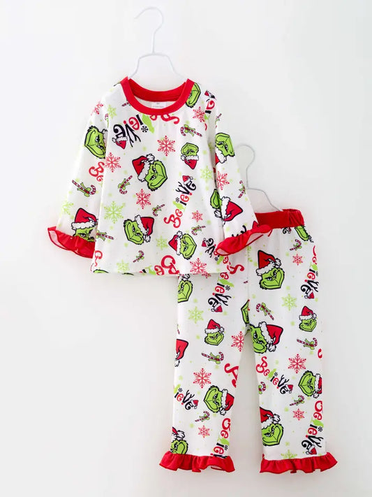 Christmas Grinch Girl Holiday Kids Pajamas Sleepwear Set