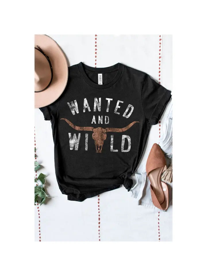 Wanted and Wild Bull Head Short Sleeve Graphic Top