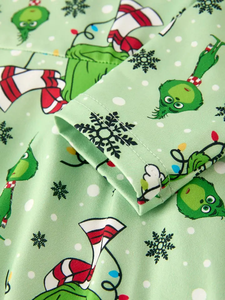 Grinch Christmas Character Print Green Girls Dress