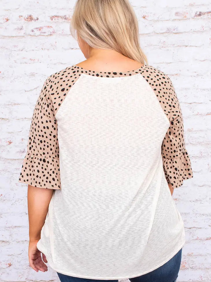 Leopard Splice Ruffle Half Sleeve Plus Size T Shirt