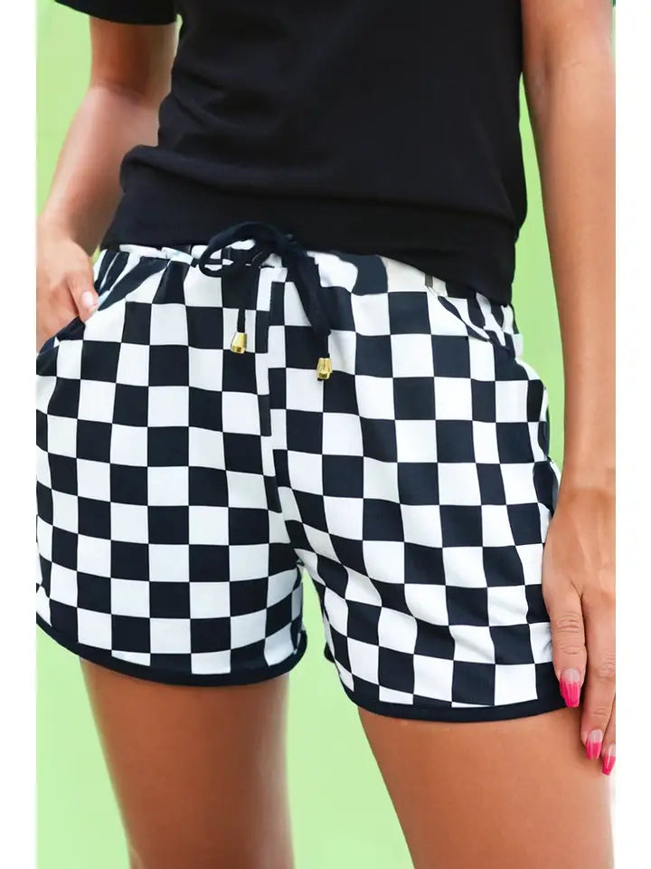 Checkered Drawstring Elastic Waist Casual Shorts