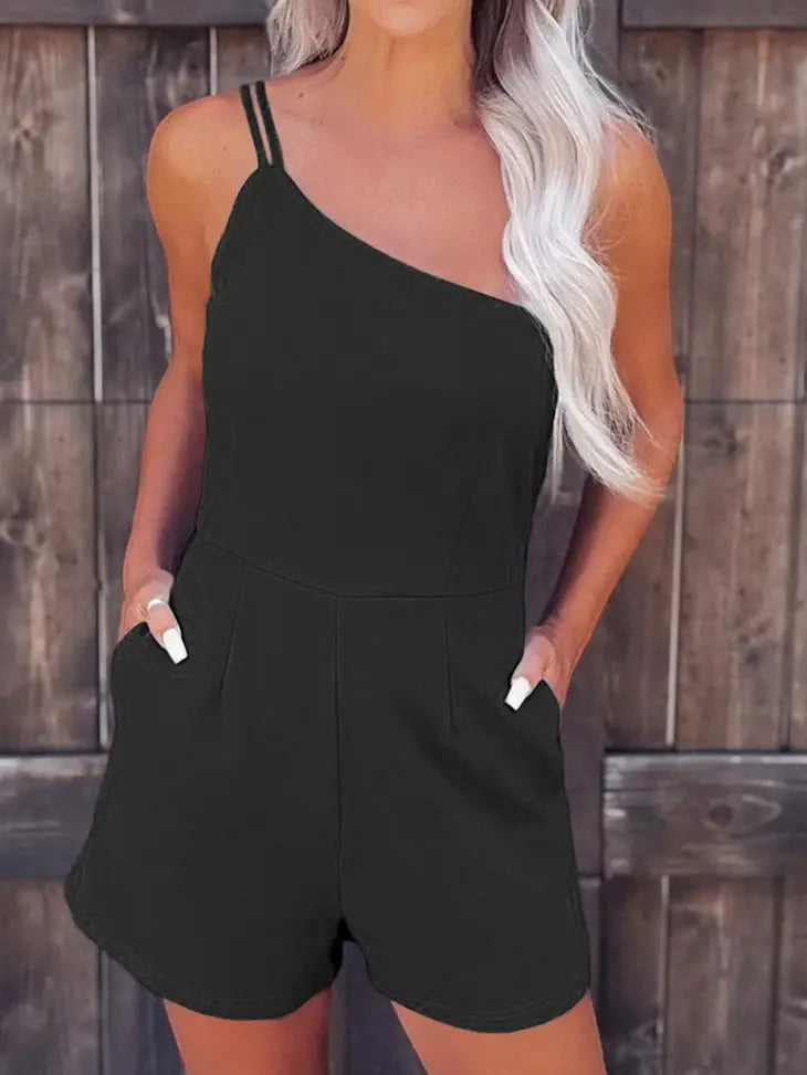 One Shoulder Invisible Zip Side Pocketed Romper