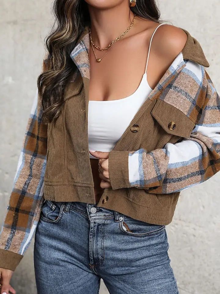 Plaid Lapel Patchwork Cardigan Jacket