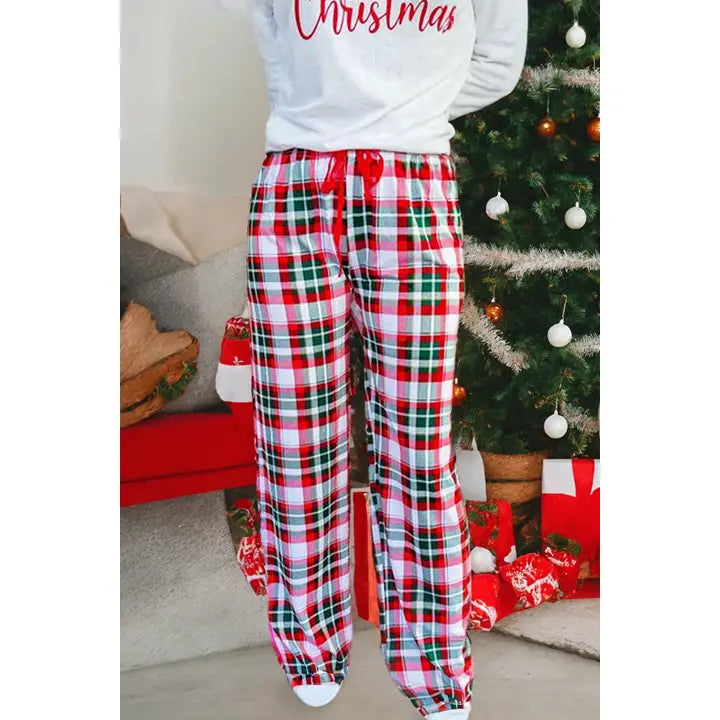 Merry Christmas Plaid Print Two Piece Lounge Set Multicolor