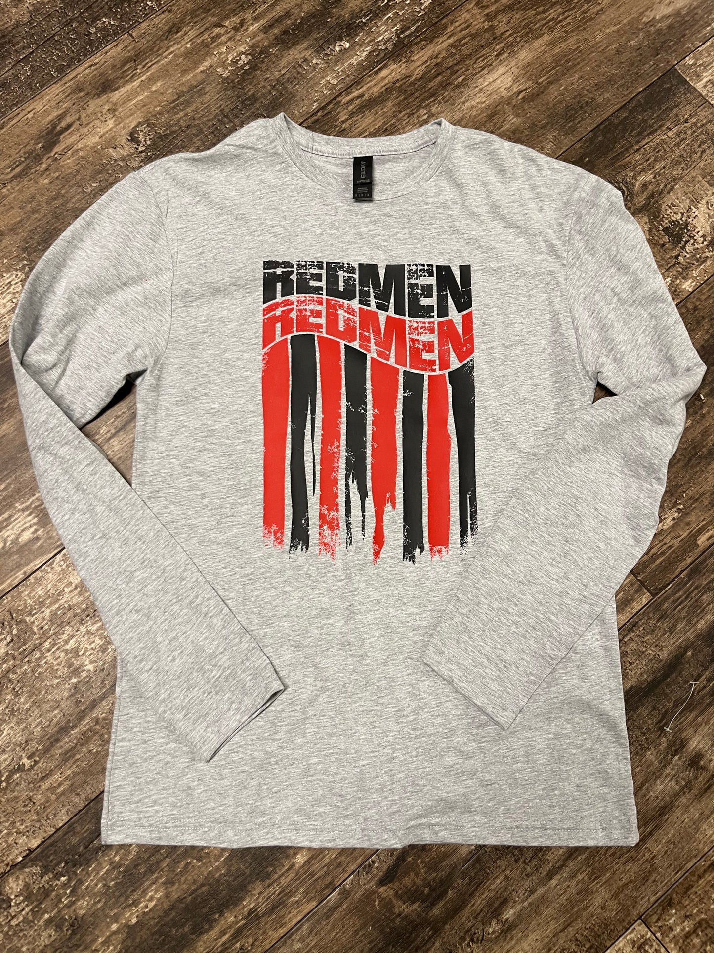 Redmen down distress- long sleeve Youth and Adult