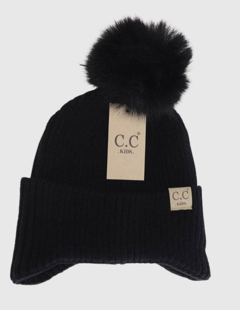 Kids Ear Flap Double Pom C.C Beanie