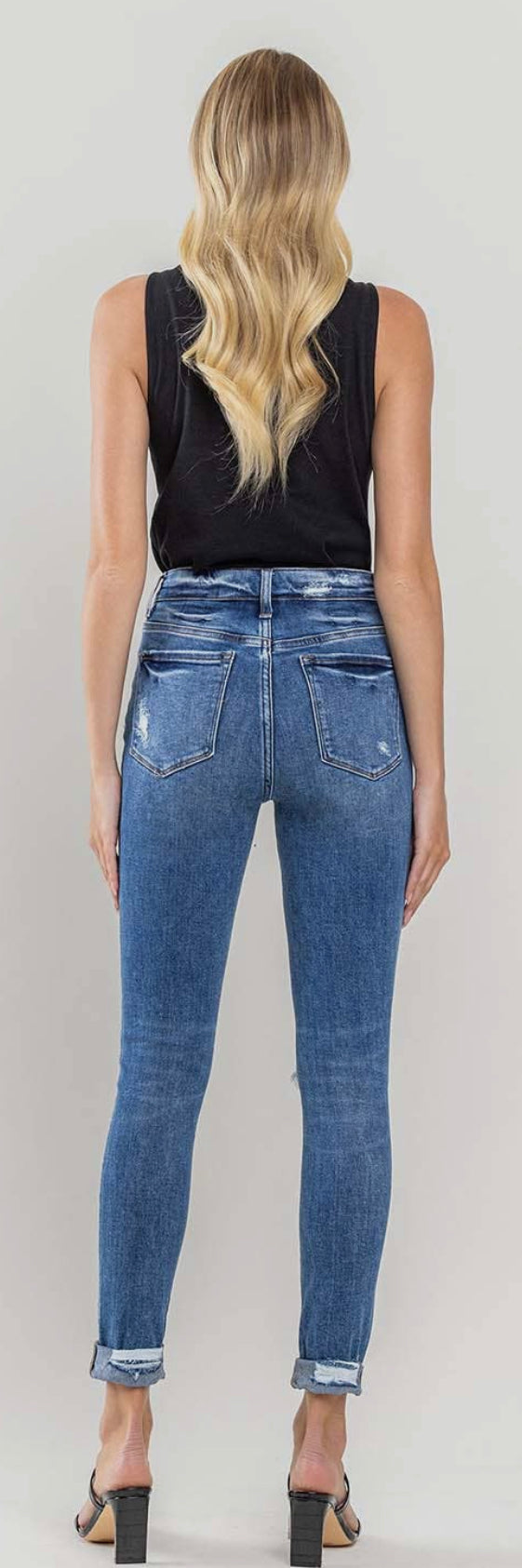 High-Rise Slim Crop with Double Cuff Skinny Jeans by VERVET