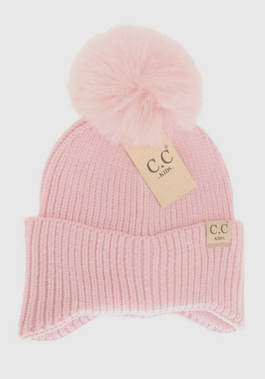 Kids Ear Flap Double Pom C.C Beanie