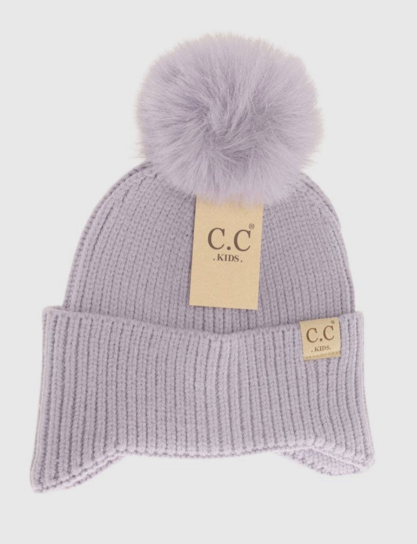 Kids Ear Flap Double Pom C.C Beanie