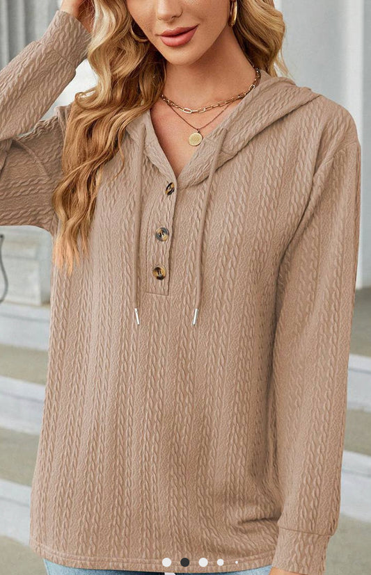 Women Twist Cable Stitched Button Neck