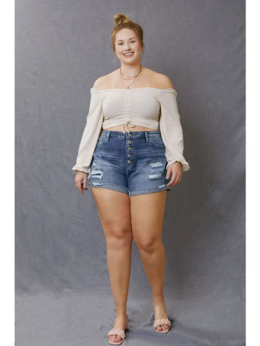 Kancan Plus Size High Rise Mended Shorts With Single Cuff