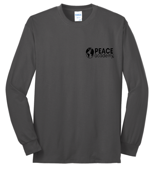 Adult Peace Academy Port and Company Long Sleeve Core Blend Tee Pocket Logo- Charcoal