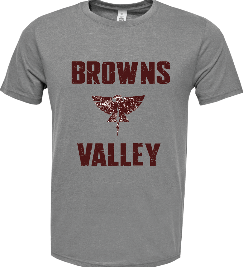 Browns Valley Gildan Dry Blend 50/50 Gray T-Shirt Vintage Logo