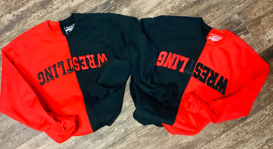 Red and Black Split Embroidered Crewneck