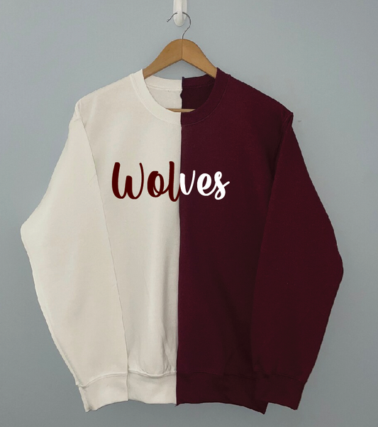 Wolves 2 Color Split Embroidered Crewneck