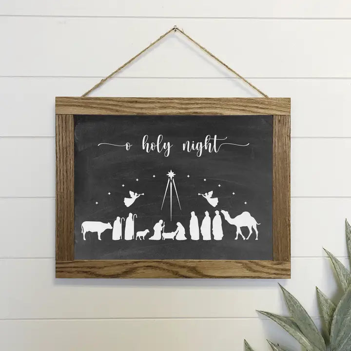 Nativity Silhouette Canvas Wood Sign Framed Wall Art Print