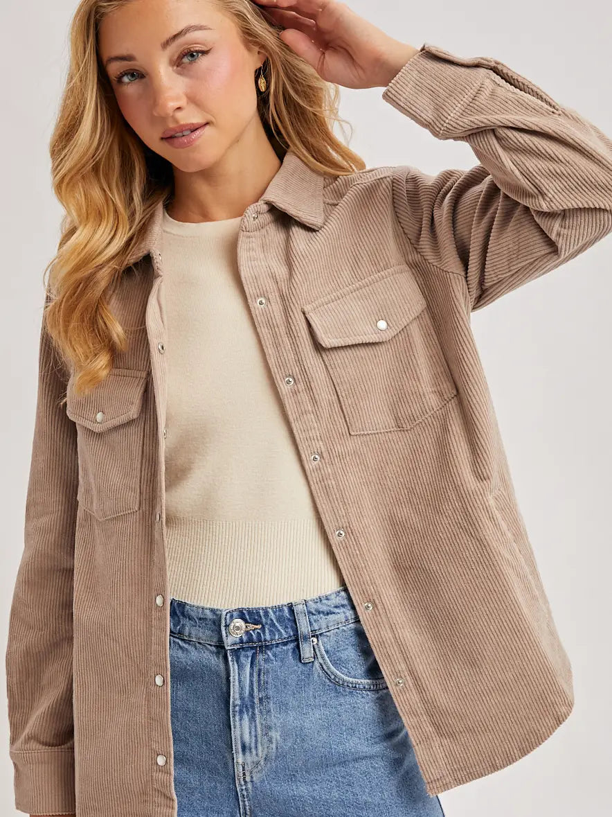 Corduroy Button Down Shacket with Pockets