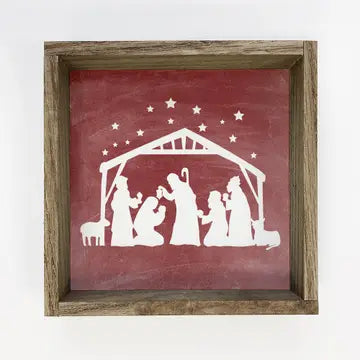 Nativity Red Canvas Wall Art Small Christmas 11x11