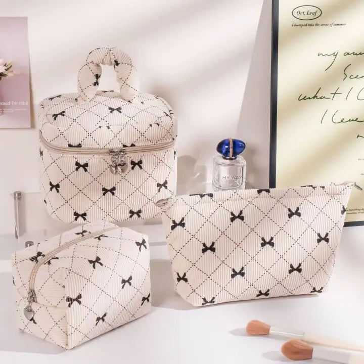 Corduroy Sweet Bow Portable Handbag Cosmetic Bag