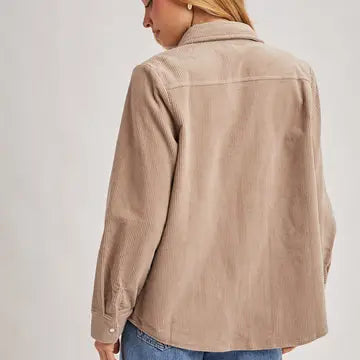 Corduroy Button Down Shacket with Pockets