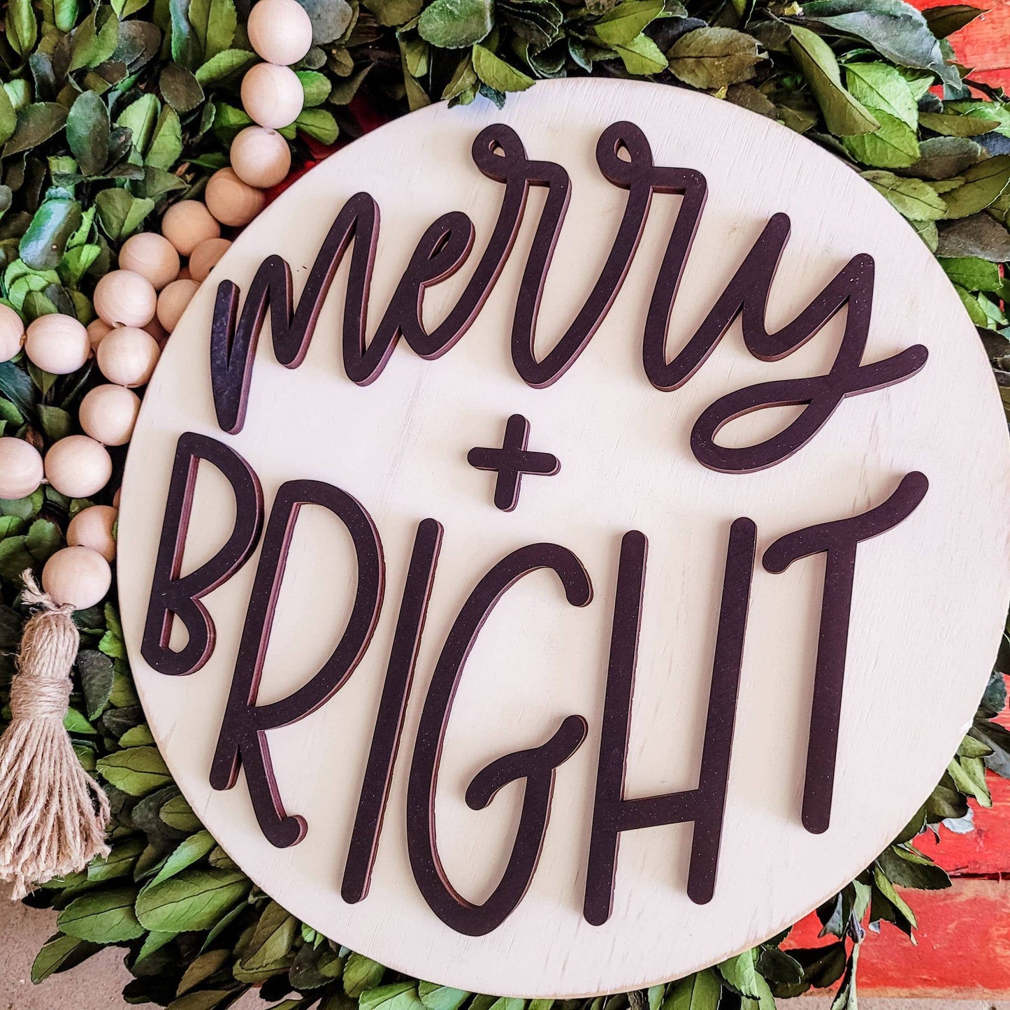 Merry & Bright Round: Black round w/White letters