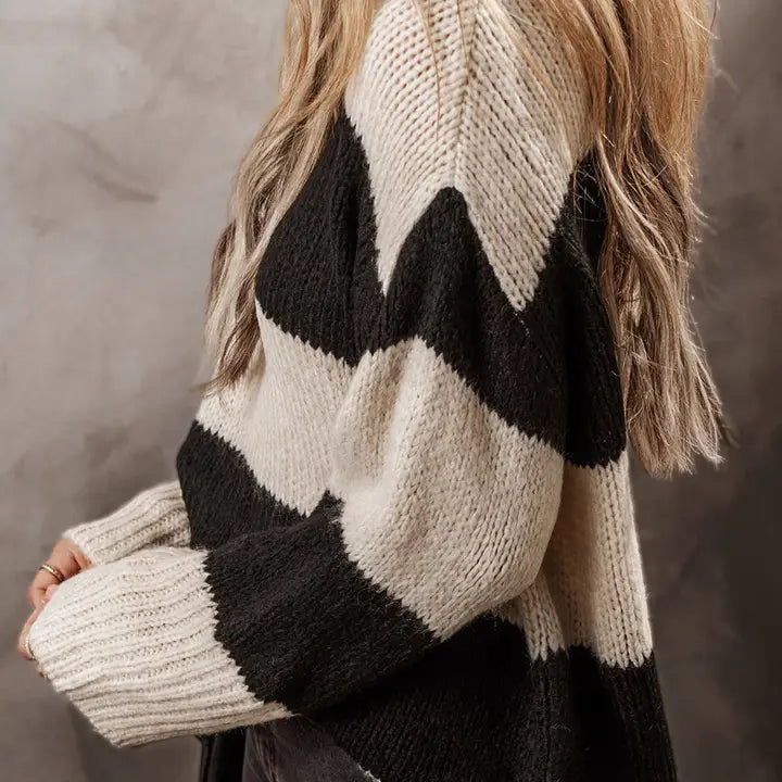 Jet Stream Colorblock Loose Pullover Sweater