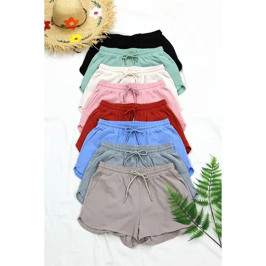 Knit Elastic Active Sports Shorts with Drawstring