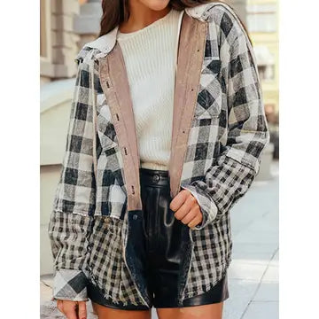 Double Plaid Hoodie Shacket