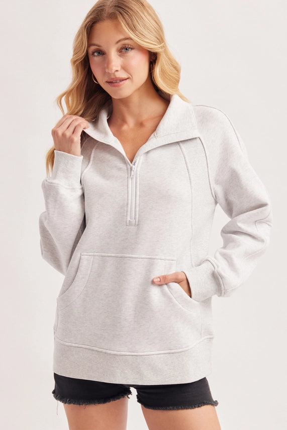 Raglan Sleeved Quarter-Zip Pullover Sweatshirt Top