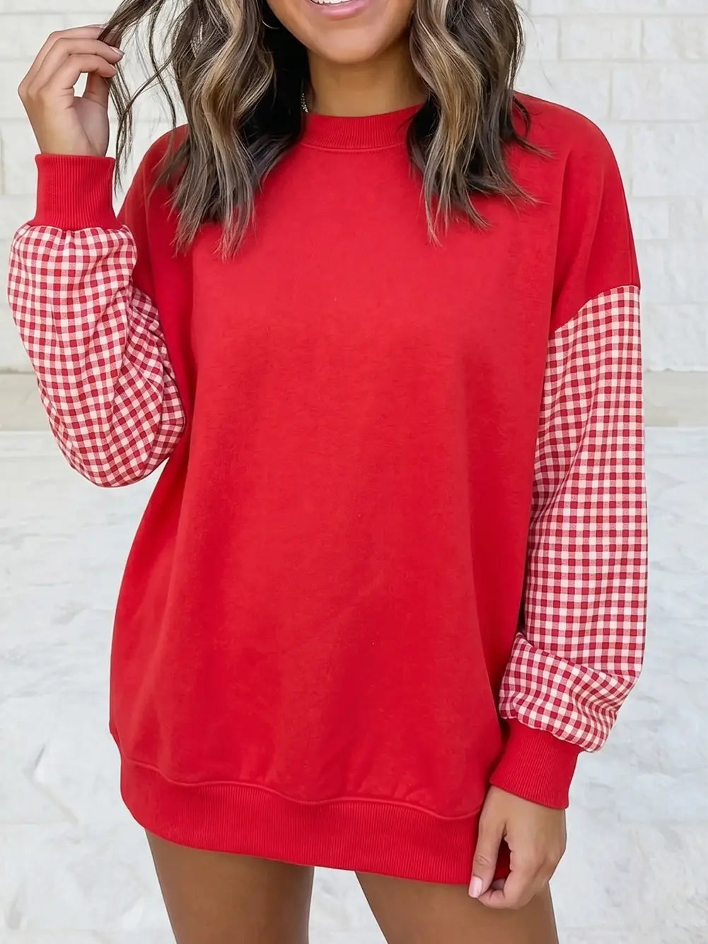 Plaid Sleeve Loose Sweater