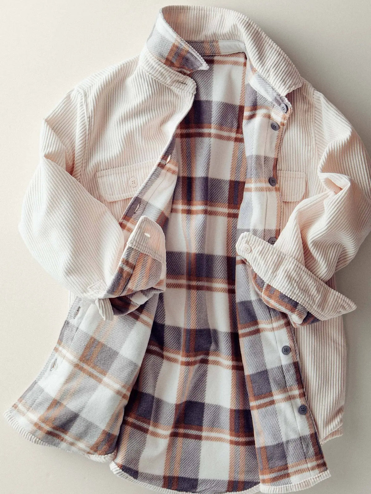 Plaid Lined Corduroy Flannel Shacket