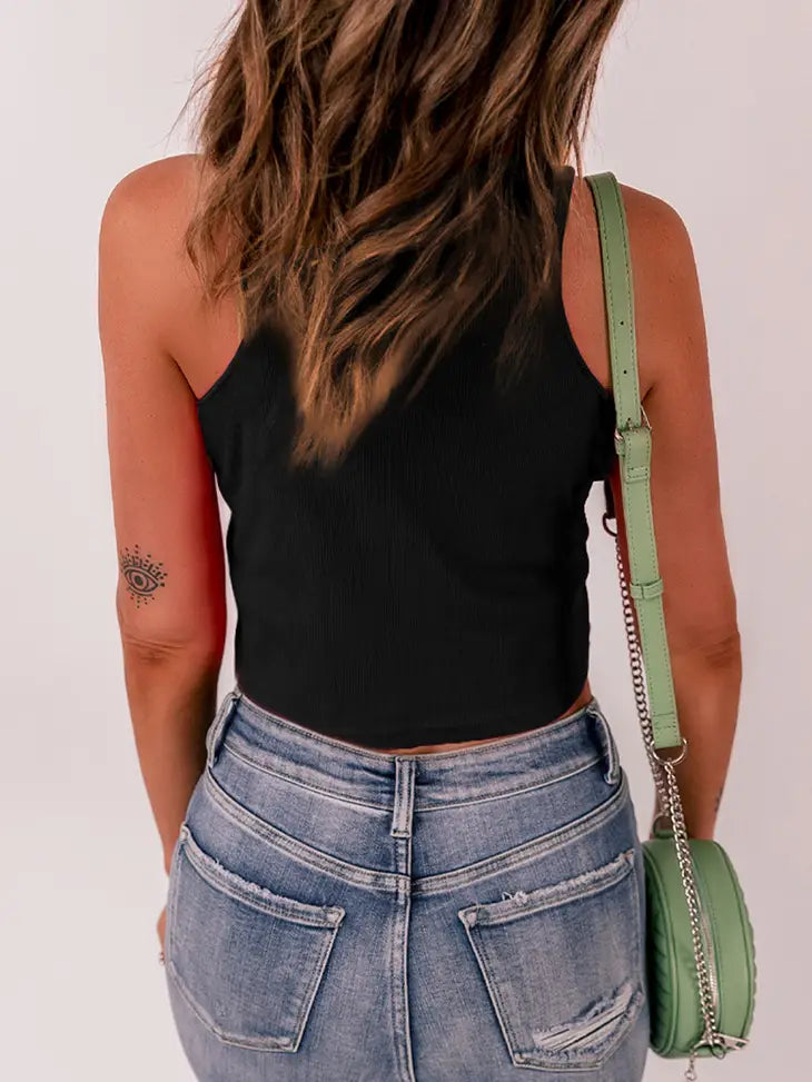 Rib Knit Crew Neck Sleeveless Crop Top