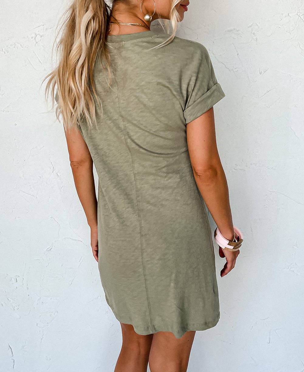 Folded Sleeve Twisted Mini T-Shirt Dress