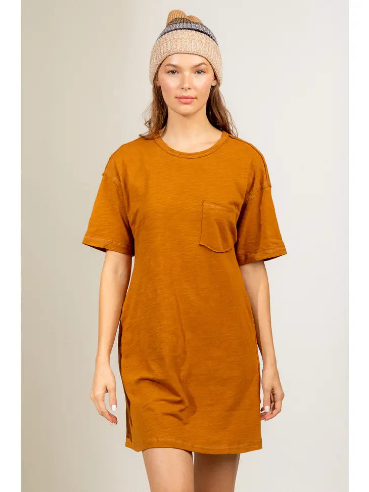 Comfy Mini T-Shirt Dress - Camel