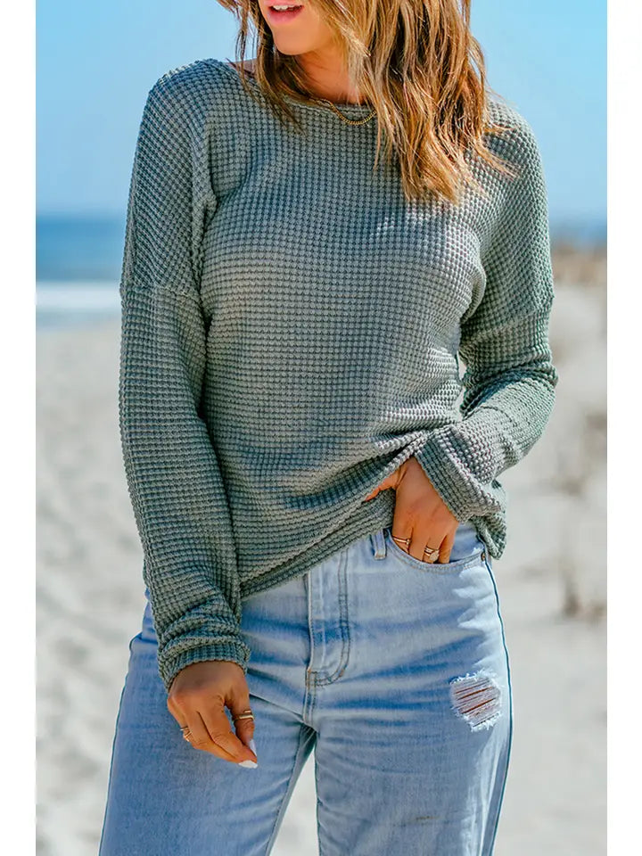 Waffle Knit Drop Shoulder