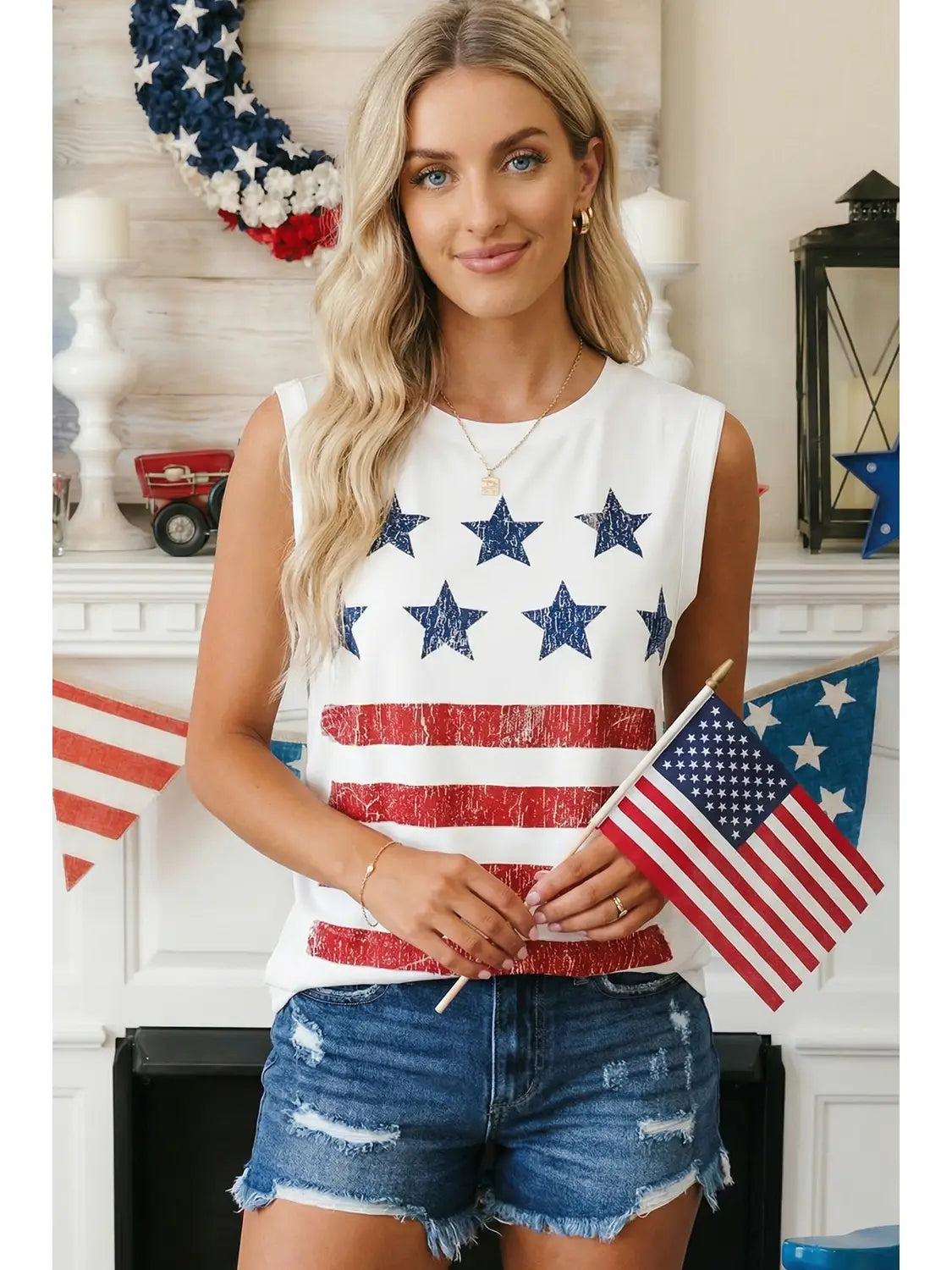 4th of July Star Stripped Women's Tank