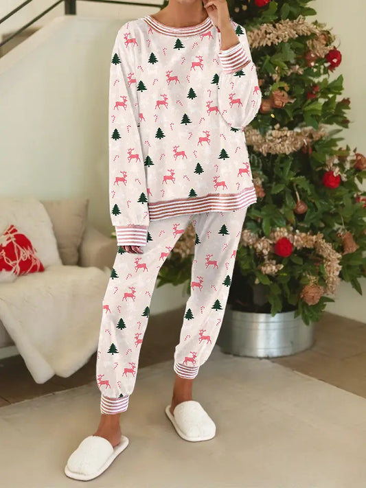 Tree Print Contrast Striped Banding 2pcs Lounge Set