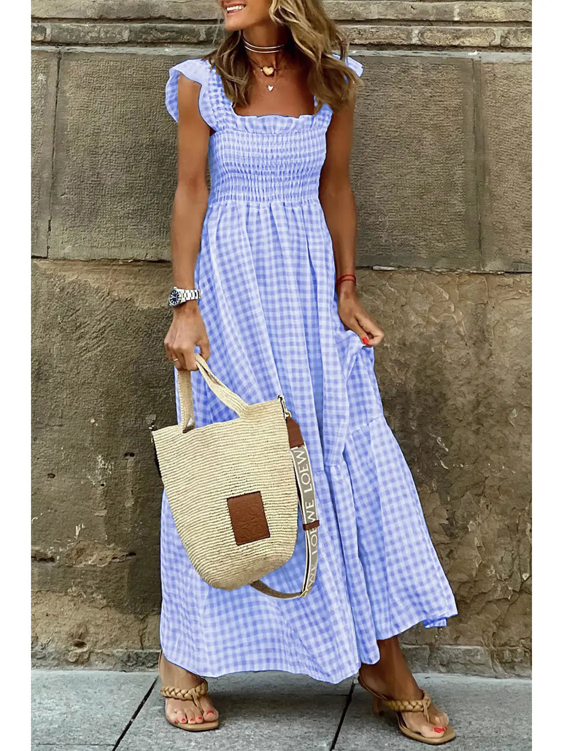 Women's Plaid Dress Square Neck