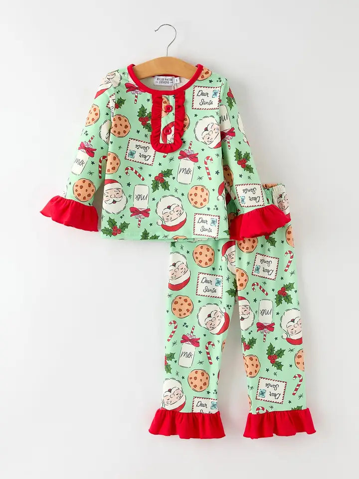 Christmas Santa and Cookie Print Girls PJ's